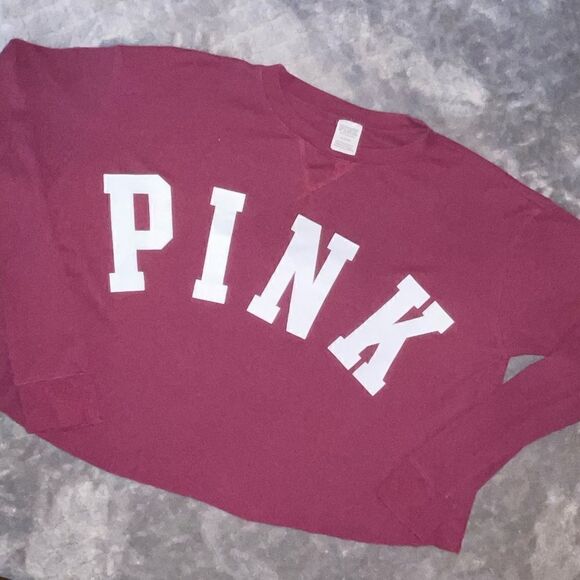 VS Pink Oversized Thermal Long Sleeve Crop Top - Picture 1 of 9